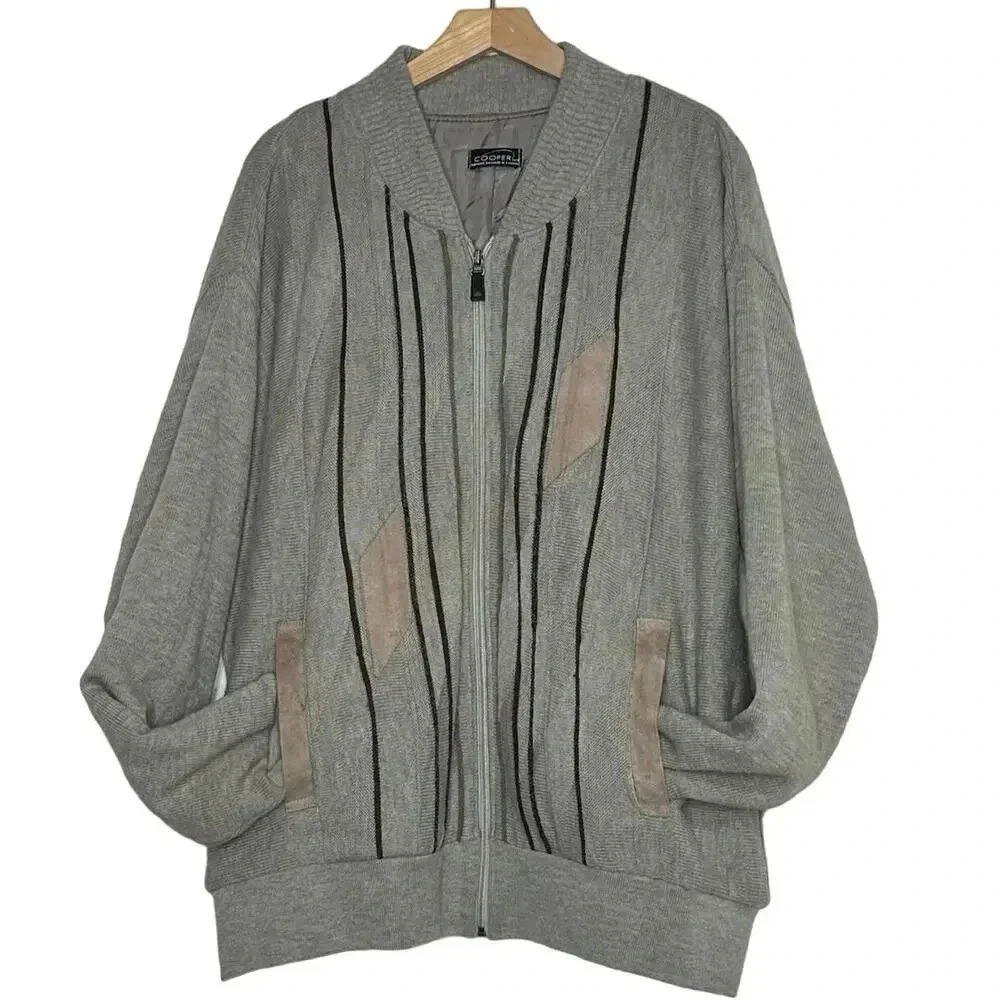 Cooper Full Zip Bomber Jacket XL‎ Gray Vintage Wool Blend Knit Geometric Canada
